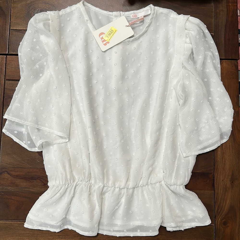 GB Gianni Bibi Crop Peplum White Summer Top Blouse XS